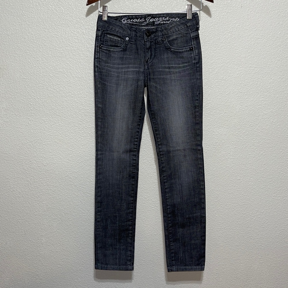 GUESS Premium Woman Black Metallic Venice Stretch Jean Size 24